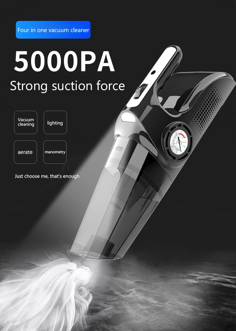 Многофункциональный портативный беспроводной автомобильный пылесос с воздушным компрессорным насосом для накачки шин со светодиодным светом