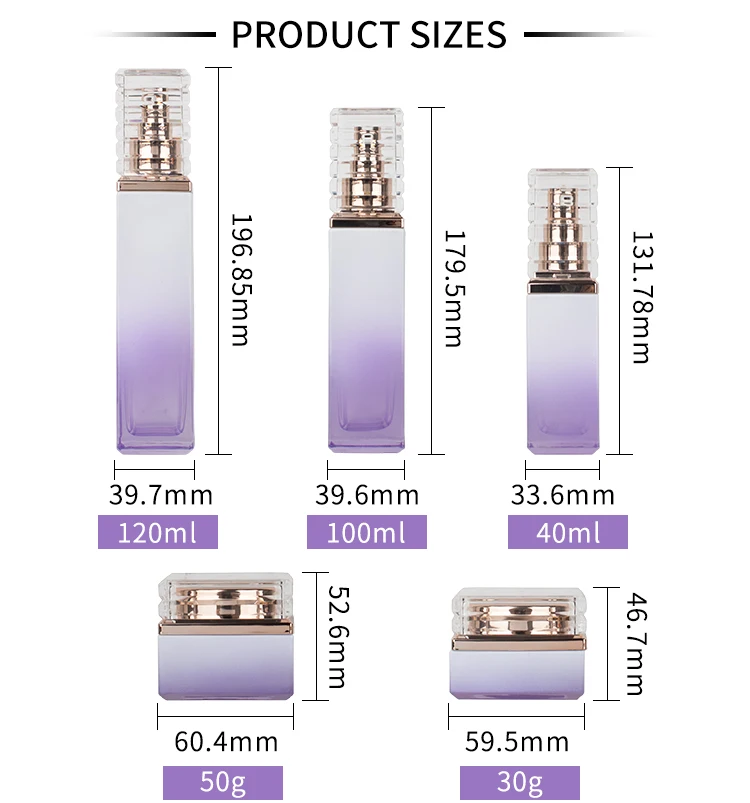 Purple Gradient Skincare Packaging Set Glass Bottle Cosmetic Liquid Container Skin Care Set manufacture