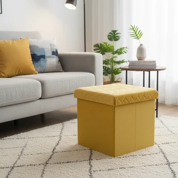 Modern Eco-Friendly Soft Foldable Fabric Large Capacity Storage Ottoman for Bedroom Living Room