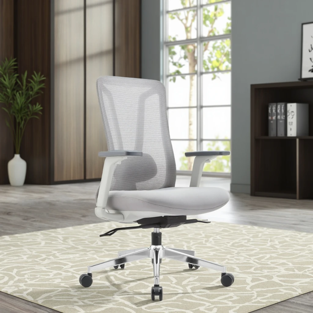 Elite Comfort White PU Office Chair Modern Design Reinforced Support Molded Sponge Construction High Pressure Tested 3