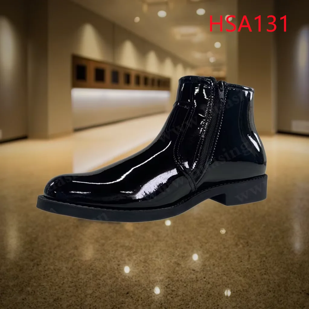 LXG,middle-cut Shining Full Grain Leather Mens Dress Shoes Uniform Officer Shoes with Double Side Zipper for Malaysia HSA131