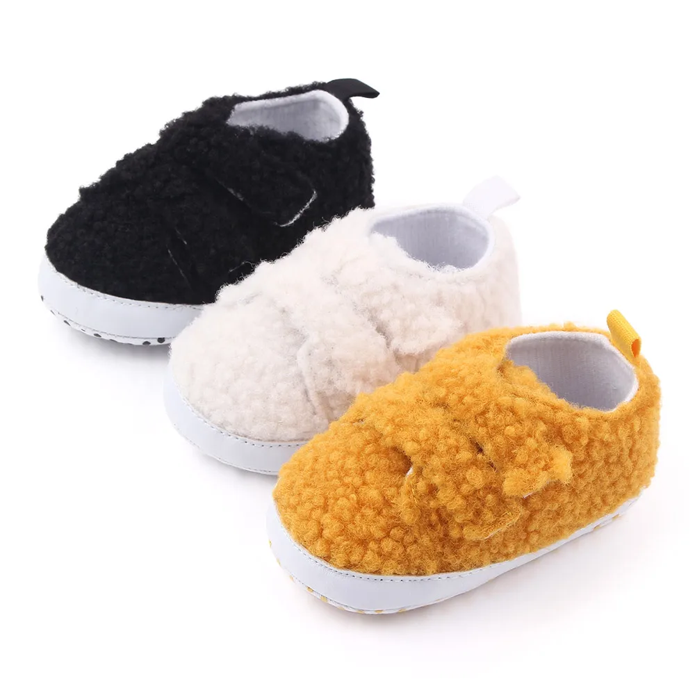 Solid Color Warm Teddy Fleece Double Line Baby Soft Soled Comfortable Toddler Shoes