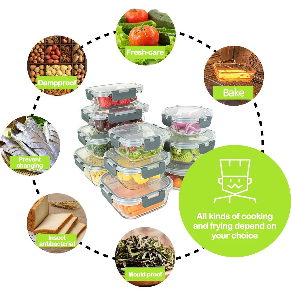 Heat Resistant Microwavable Superior Glass Food Storage Containers Set