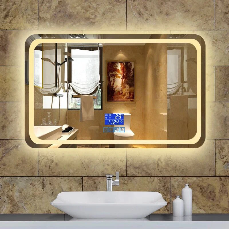 Kamali custom modern design hotel rectangular luxury illuminated anti fog glass backlit bathroom wall mounted smart LED mirror