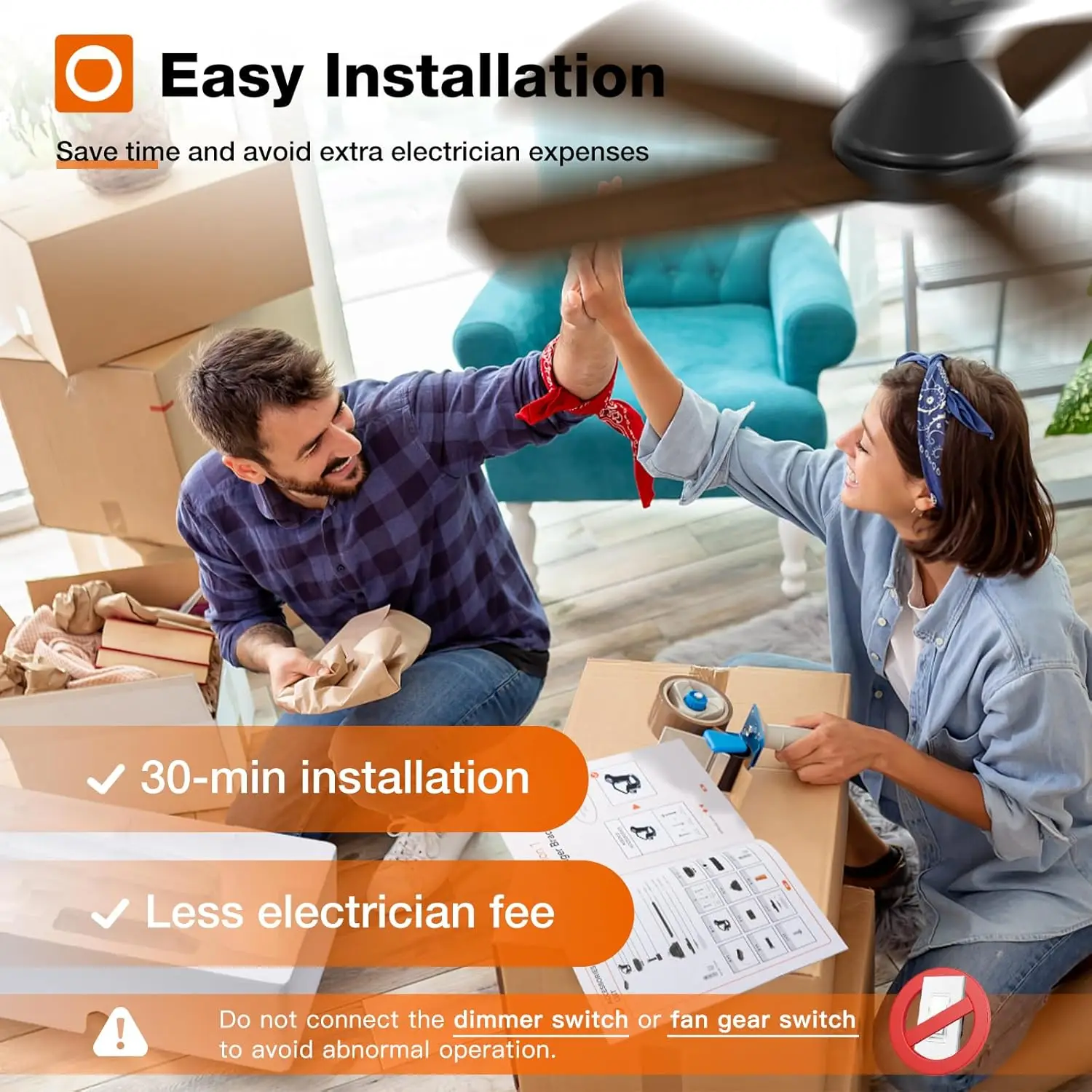 Ceiling Fan, 265V, 30W LED Light, Metal - detail 14