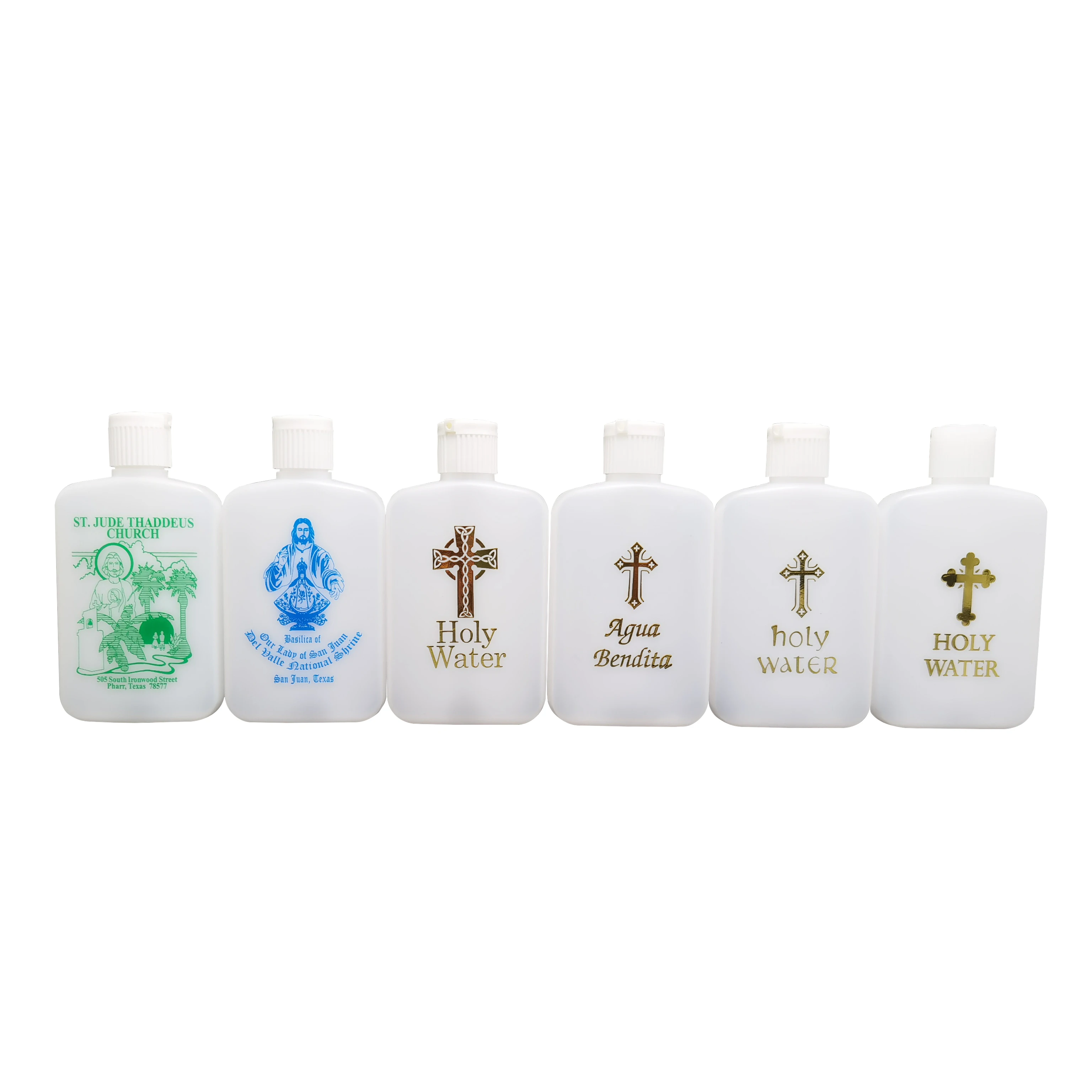 Flip Spout Lid Gold Cross Spanish Agua Bendita Empty 4oz Easter Holy Water  Bottle With Gold Blocking Logo