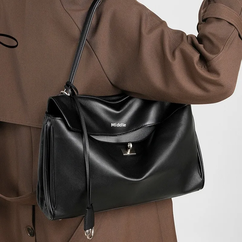 Gift Boxed Genuine Leather First-Layer Calfskin Rodeo Tote Bag Handbag Shoulder Underarm Bag Large Capacity European-American