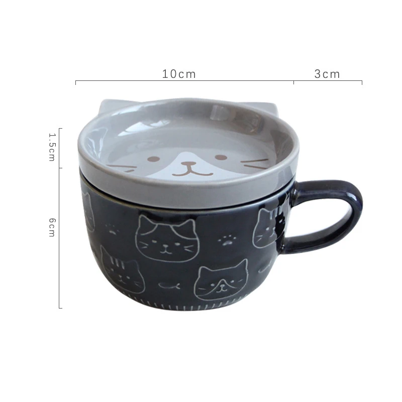 Cană din porcelană cu glazură colorată și design relief Pisica drăguță pentru micul dejun, cană de cafea sau desert, cană de ceai ceramică