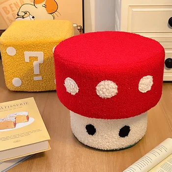 Nordic Internet Celebrity Minimalist Children's Modern Natural Garden Wooden Cube Mushroom Children's Footstool