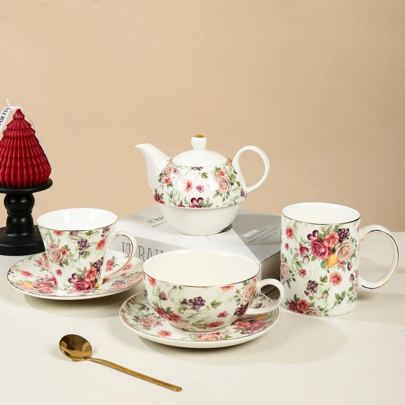 product wholesale floral ceramic coffee cup tea cups and saucers set bone china dinner set for parties  weddings-2