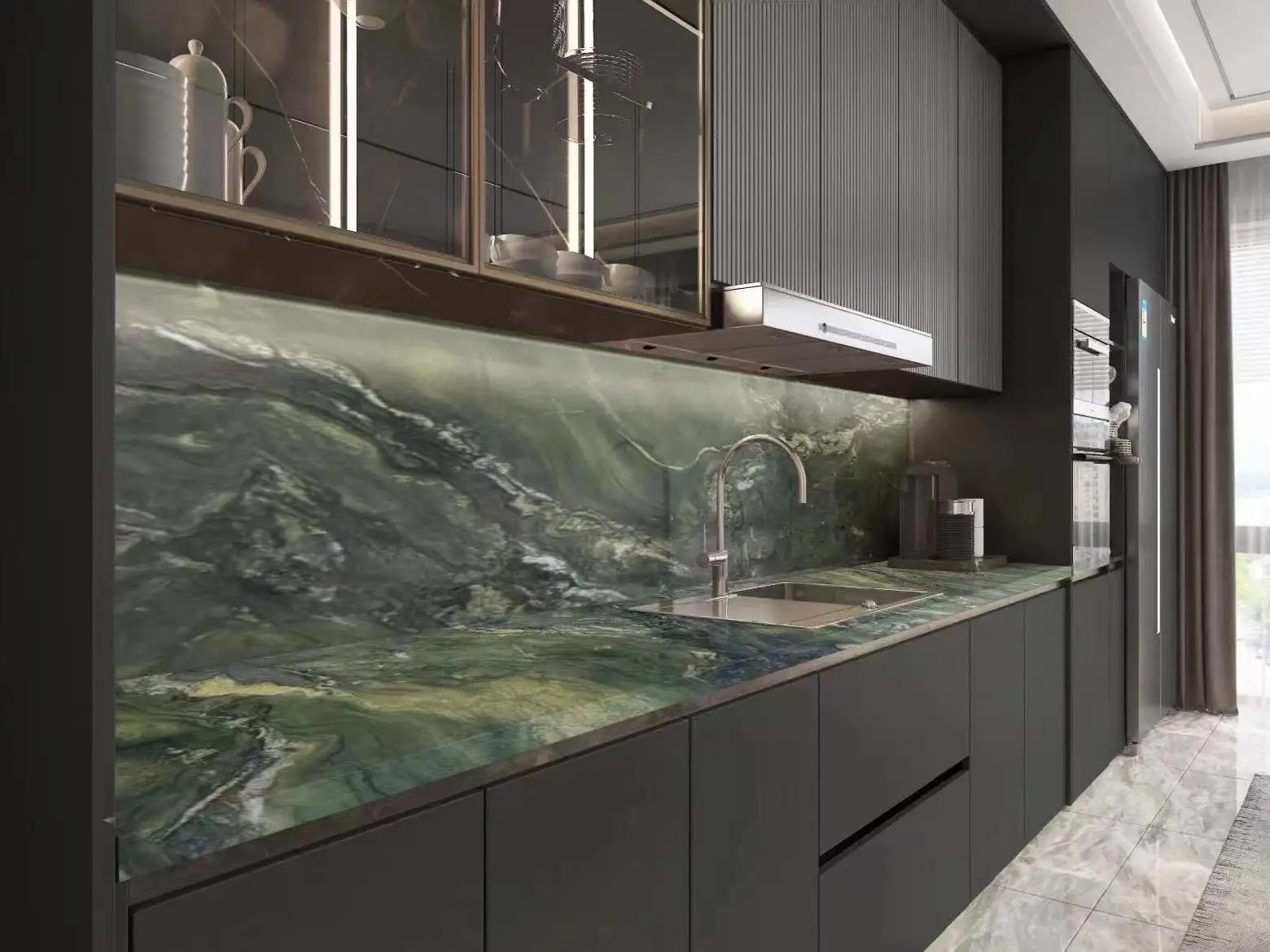 product modern luxury forest green marble interior door and bathroom vanity natural stone wall  floor tiles for luxury design-5