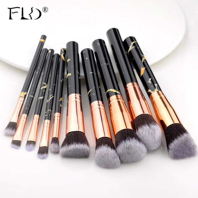 FLD 10pcs Marble Makeup Brushes Set Cosmetic Make up Brush Set OEM Custom Logo Private Label Powder 