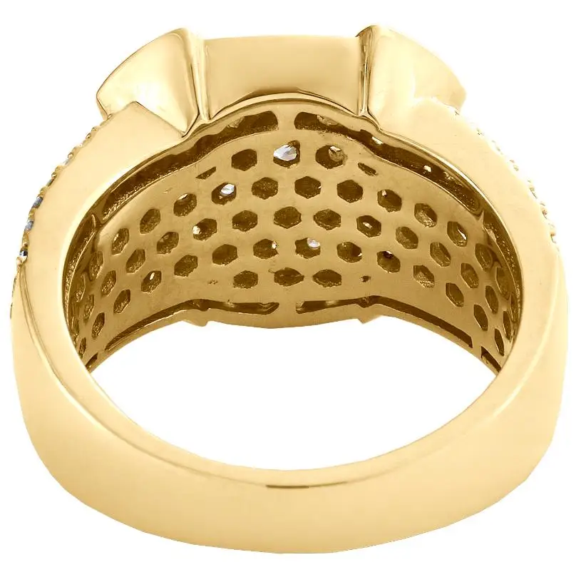 Pinky Ring Große Steine Italien Herrenring Aus 925er Sterlingsilber Vergoldet – Hip Hop Style Mit CZ, Big Iced Hip Hop Ring 925 Silber Vergoldet Iced CZ Pinky Ring Massiv