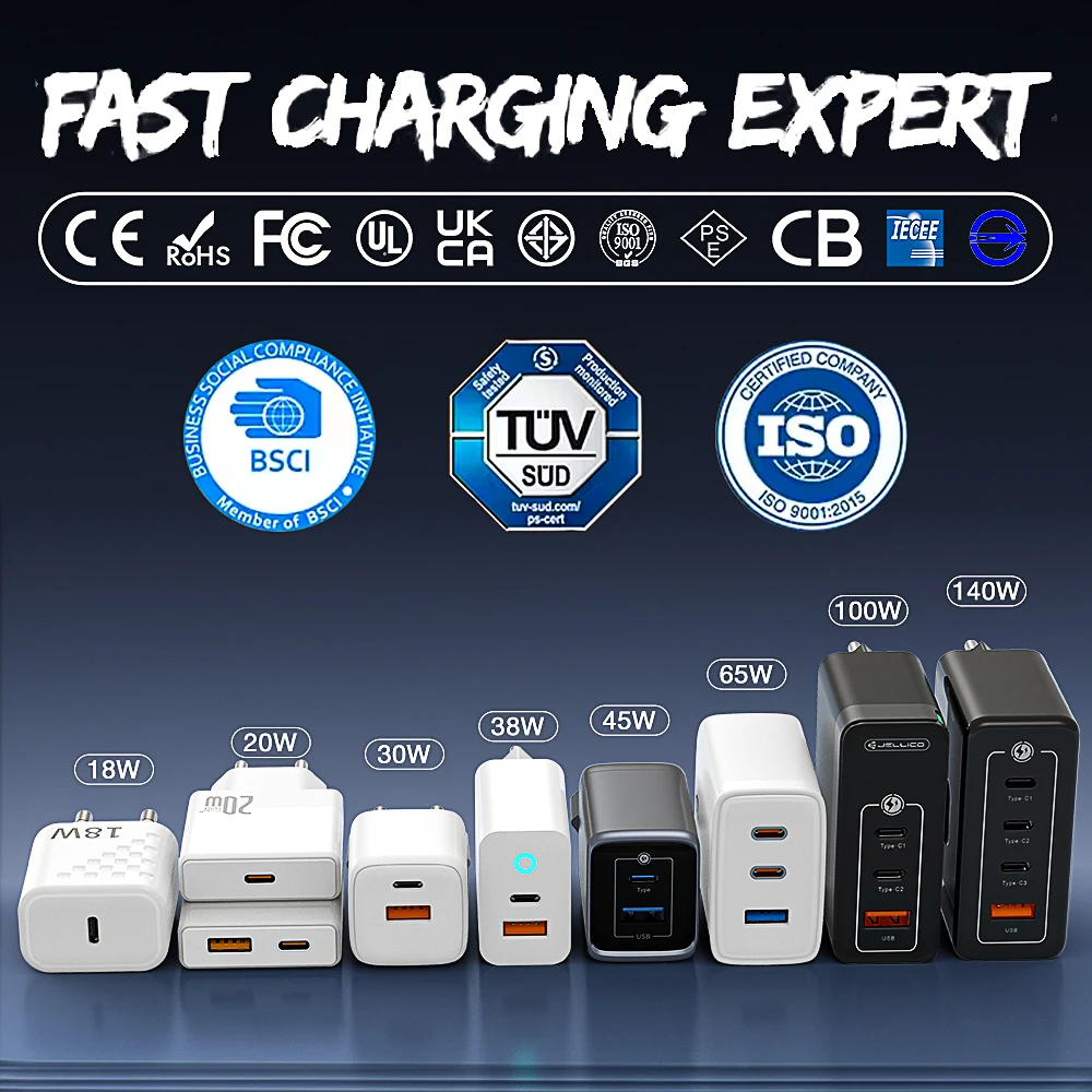 65W USB C Charger for iPhone 13 12 Pro Max for Samsung for Xiaomi Mi-QC 3.0 PD USBC Fast Charging Phone Charger GAN Material OTP