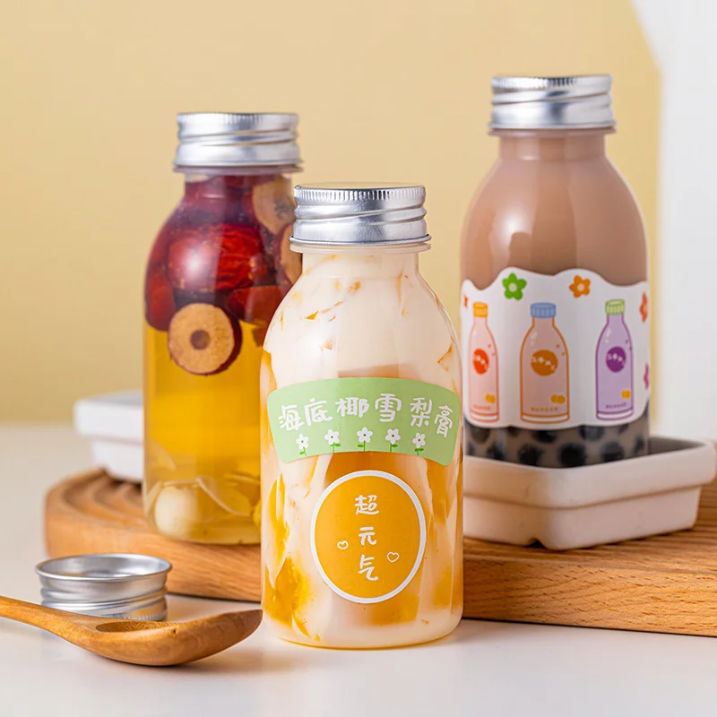 Transparent 250ml 350ml Coffee Milk Juice Drink Bottle Jar with Screw Cap