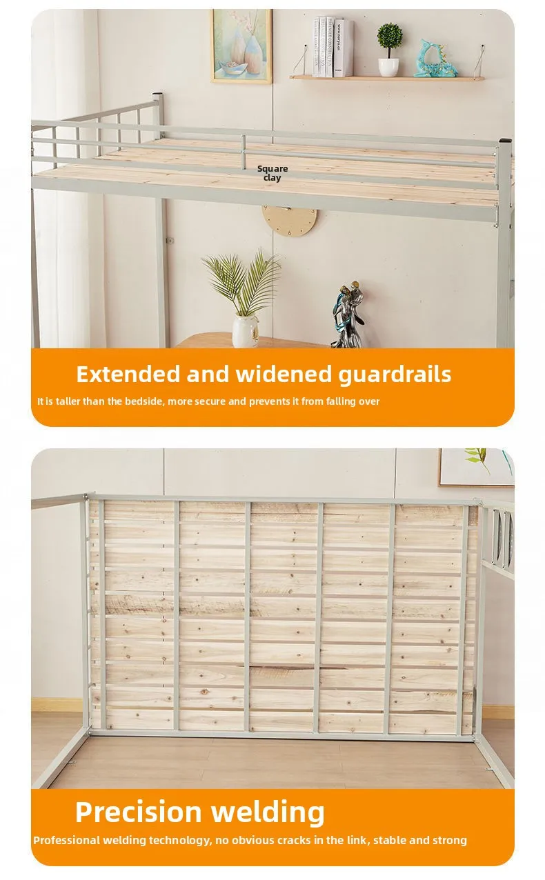 product college student apartment bed iron frame dormitory compliant bed table combination for small households lofts for school use-3