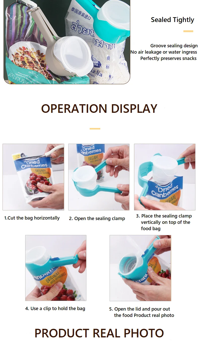 Adjustable Multi-Function Plastic Tea Moisture-Free Food Sealing Clip Leak-Proof Snack Bag Clip with Discharge Nozzle