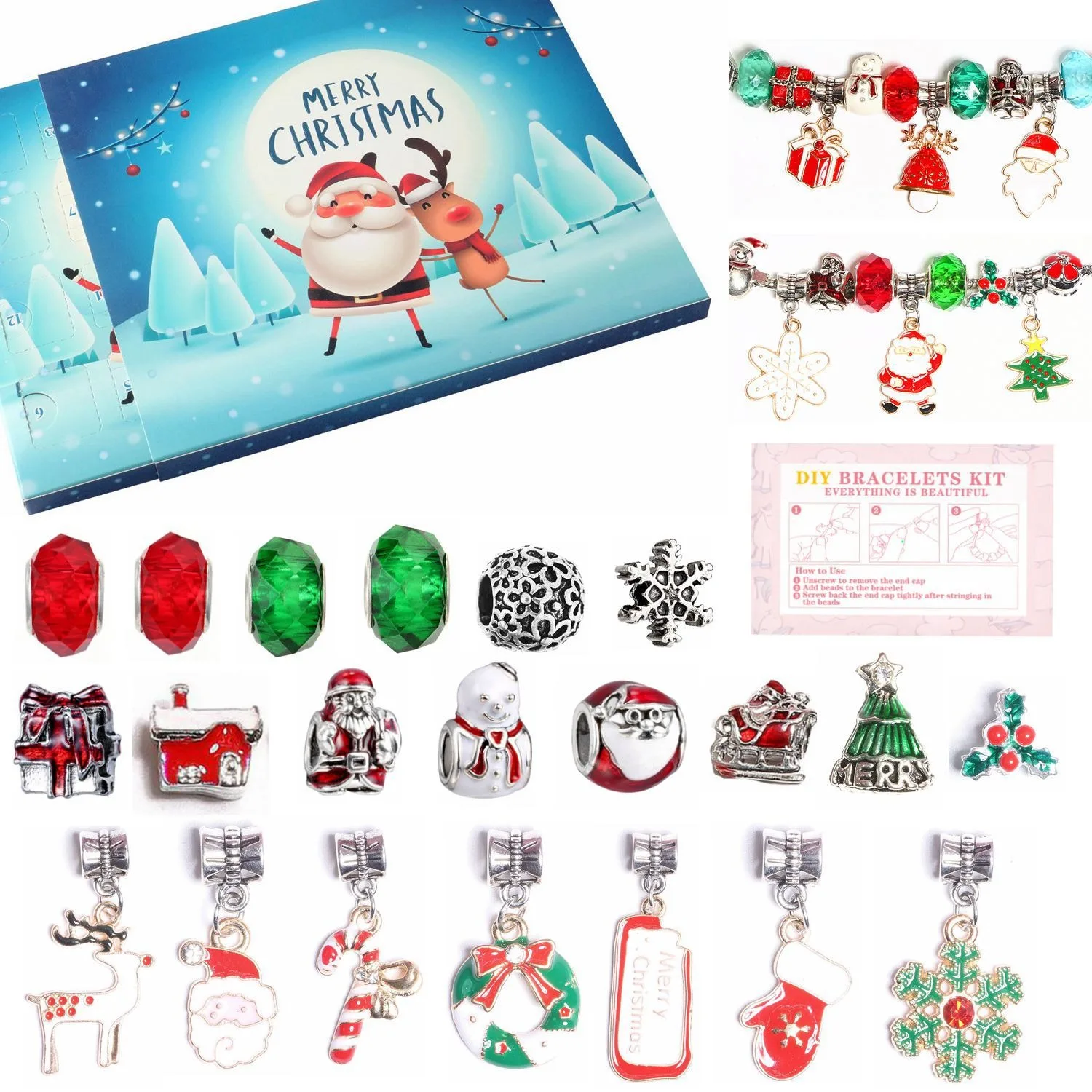 24pcs Christmas Advent Countdown Calendar Blind Box Set 2023 Hot Sale China Wholesale Charm Bracelet Kit