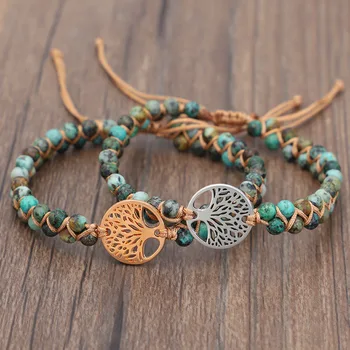 Mixed Natural Turquoise Stone Life Tree Of Life Bracelet Hand Woven Natural Stone Bracelets Gemstones Adjustable