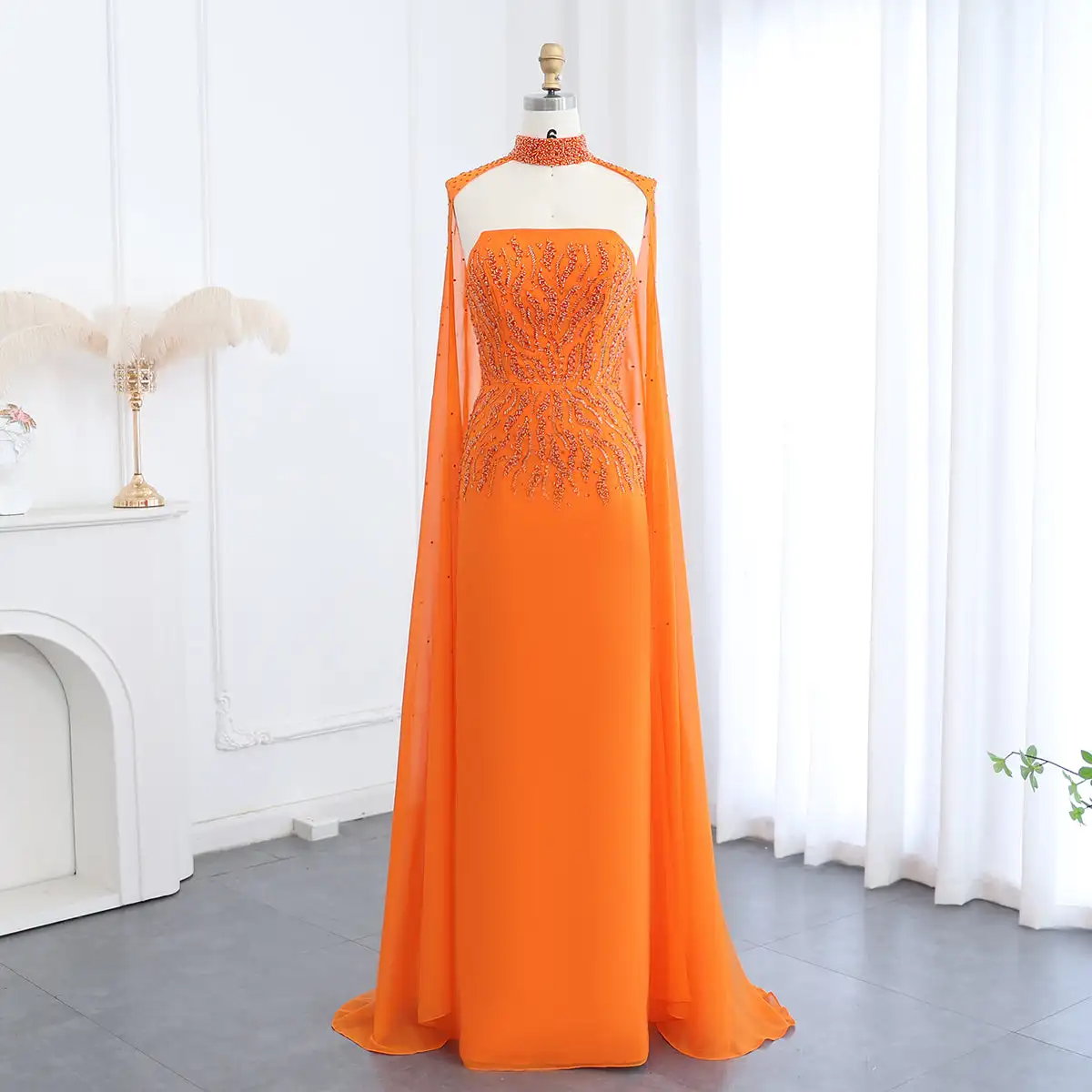 slim fit dress slacks A-line Orange Modest Formal Long Women Evening Prom Dresses fg4780 –  formalgowns main image 0