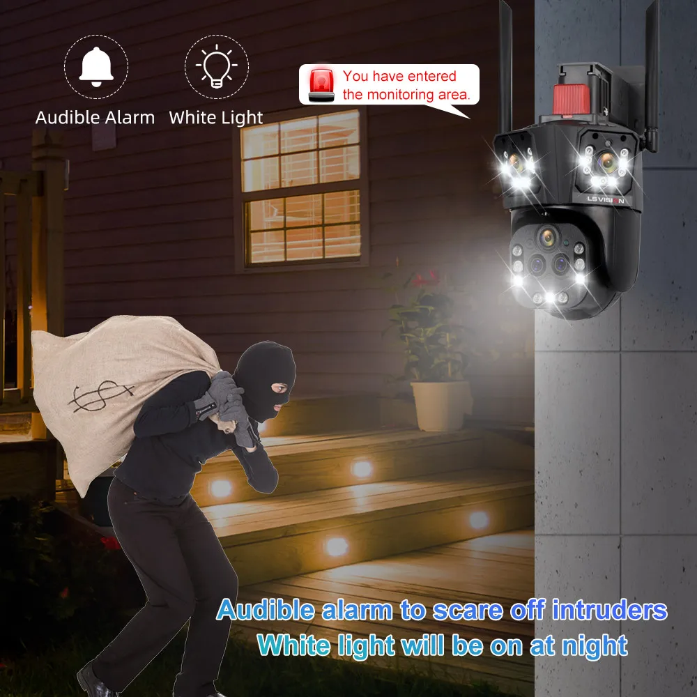 LS VISION 10K 20MP Five Lens 20X Zoom WiFi IP Camera Three Screen Auto Tracking PTZ Cam 360 Outdoor Surveillance Security Camera