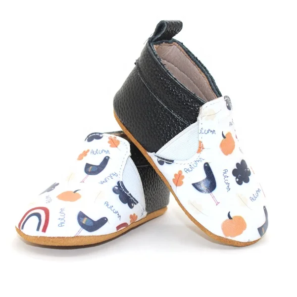 First Walkers Baby Shoes Halloween Printing Festival Leather Loafer Walking Shoes GENUINE Leather Winter Elastic Band Autumn EVA