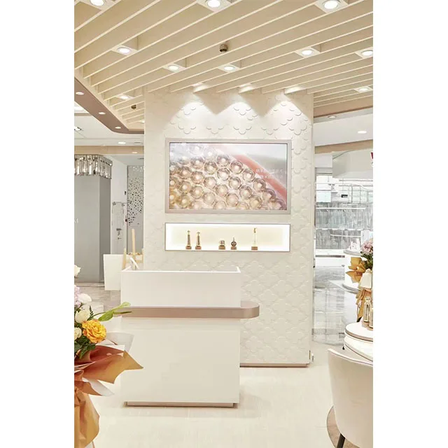 New Design White Makeup Store Counter Cabinet Display for Outlet Store