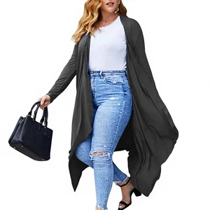 Women's Plus Size Korean Style Standard Regular Sleeve Open Front Drape Casual Duster Cardigan (XL-5XL) Made in China