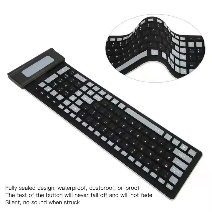 Wireless Portable Notebook and Travel Flexible Foldable and Rollup Keyboard Waterproof Dustproof Silicone Keyboard