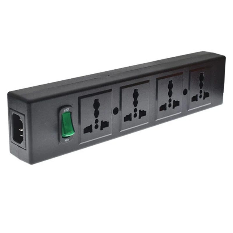 Universal Multi Plug Sockets 4 Outlet Power Strip Individual Switch Red Light Black Detachable