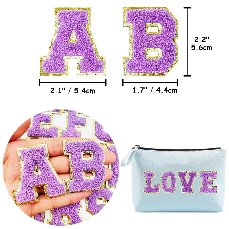 Purple Chenille Letter Glitter Patches Self Adhesive Letters,Iron On ...