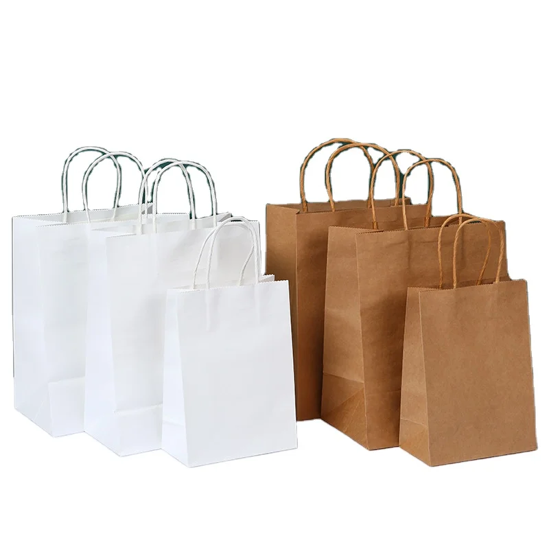 Custom Logo Printed White Brown Kraft Paper Twisted Handle