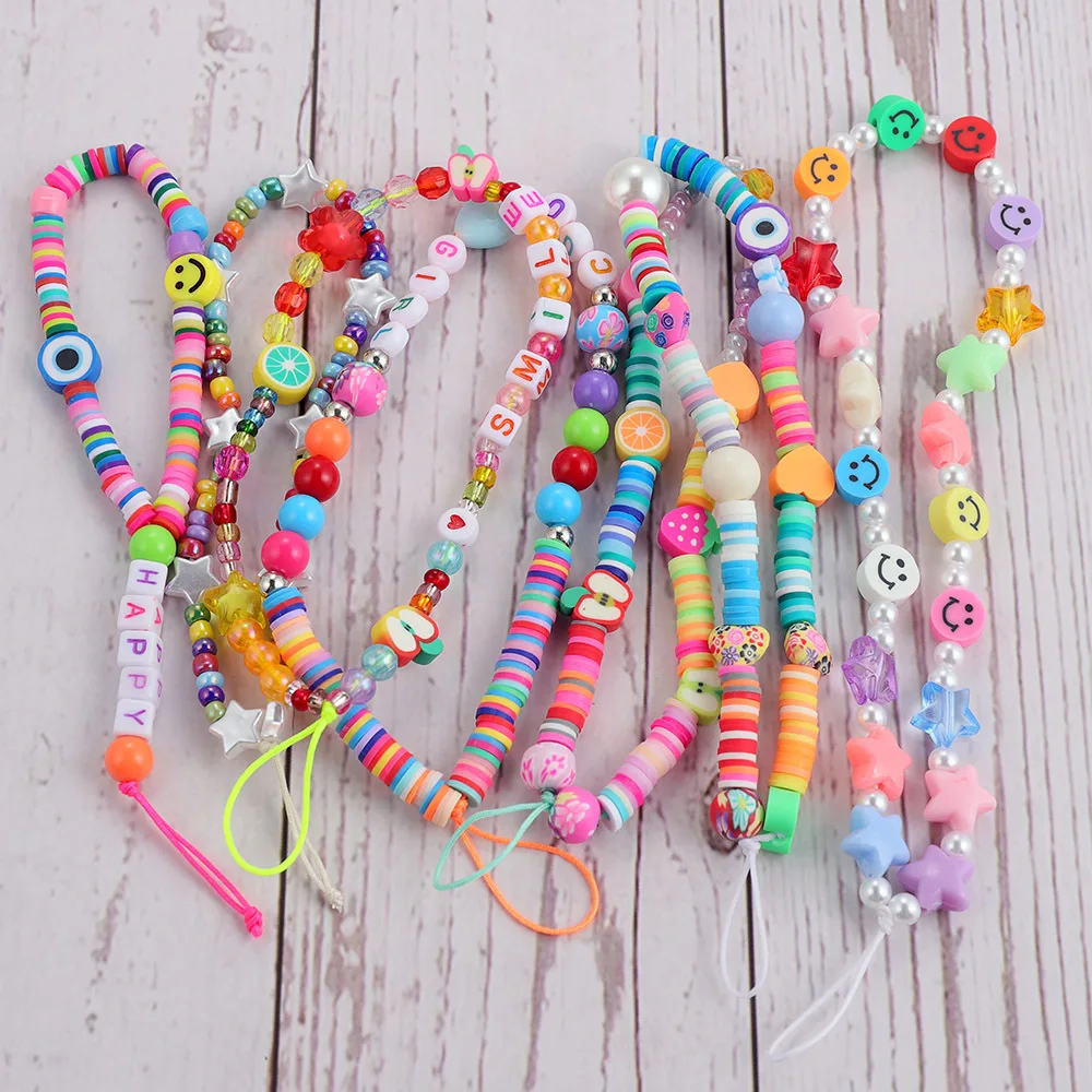 
Various Shapes Materials And Colors Lanyard High Quality Custom Phone Chain Strap Diy Beaded Phone Charm Chain 