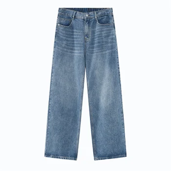 Customized Men Jeans Loose Baggy Fit Wide Leg Trousers Casual Wear Acid Washed Denim Blue Leisure Jeans For Men