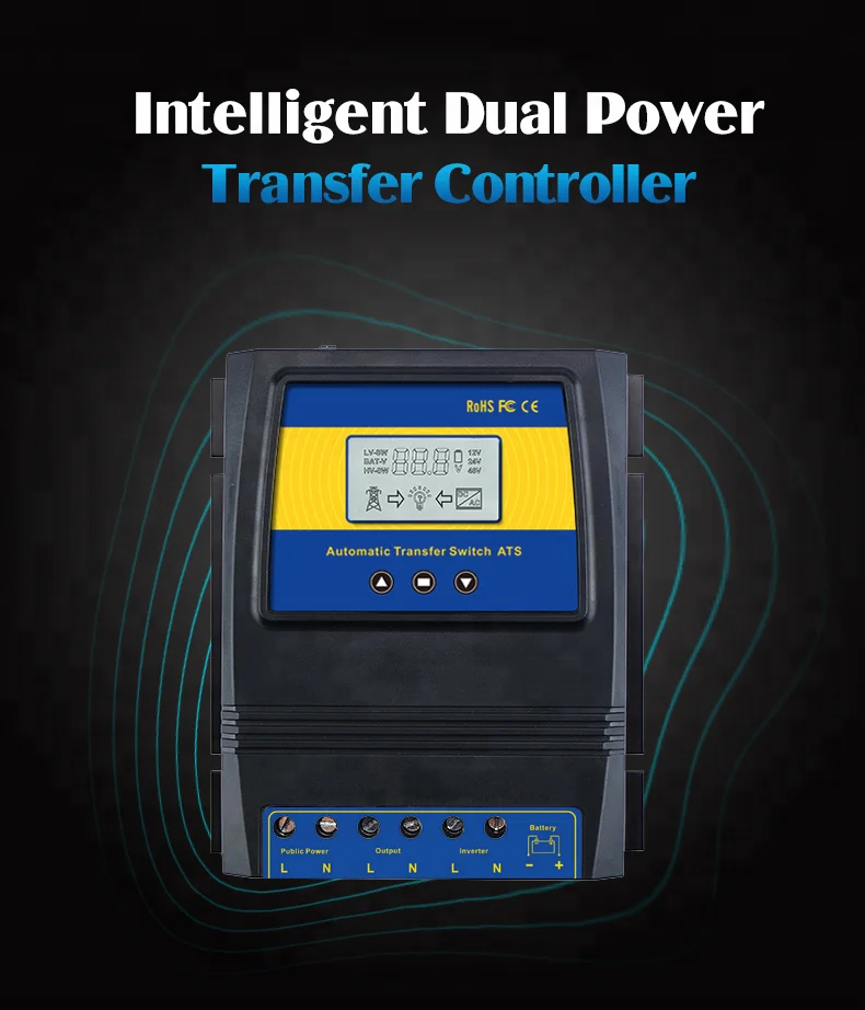 ATS Dual Power Transfer Controller Solar Charge Controller Power Switch Regulator DC 12V 24V 48V AC 110V 220V Automatic