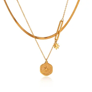 MW New French 18k Gold Electroplated Non Fading Stainless Steel Hexagram Double Layer Necklace Star Necklaces Fashion Jewelry