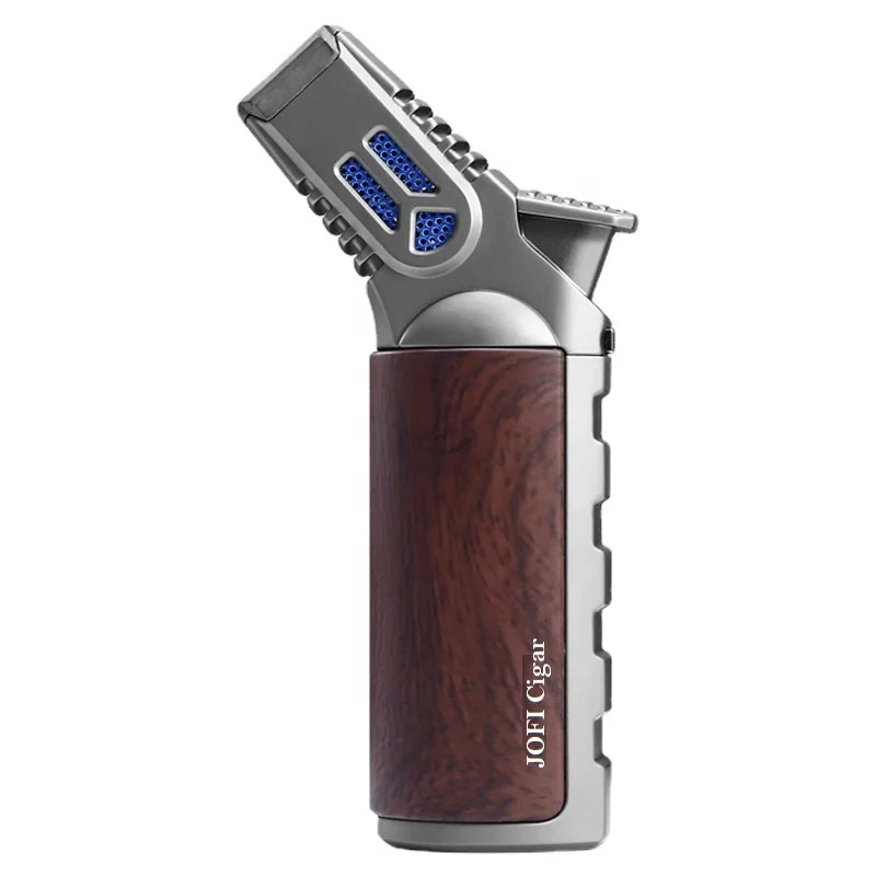 Powerful Windproof 4 Jets Torch Butane Gas Lighter Outdoor BBQ Cigar Jet Flames Blow Torch Lighter Custom Logo With Safe Lock