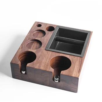 Coffee Filter Tamper Holder Walnut Espresso Mat Stand Wood Cafe Tools Knock Box Slag Accessories for Barista