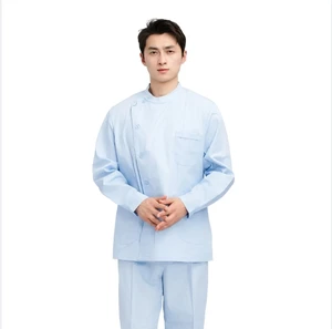 Male Dentist Dentist White Nurse Suit Partial Collar Suit Blue Split Overalls Long Sleeves