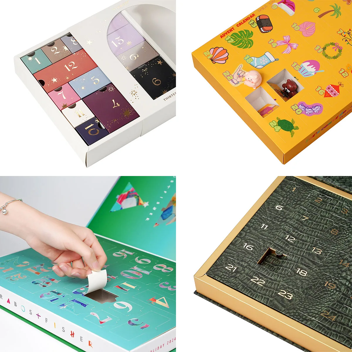 Custom 12 24Days Countdown Blind Box Empty Advent Calendar Box with Custom Size Printing