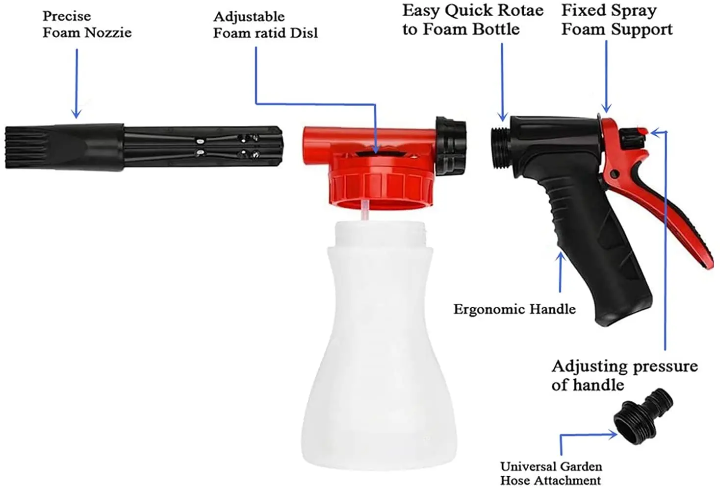 Garden Water Gun 0.9L Capacity Lightweight Garden Water Nozzle Spray Widely Used Plastic Snow Foam Lance Car Wash Set