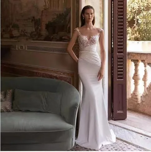 halter wedding dress pattern S2306l New Fashion V-neck Lace Embroidery Backless Removable Mermaid Elegant Small Fresh silk halter wedding dress