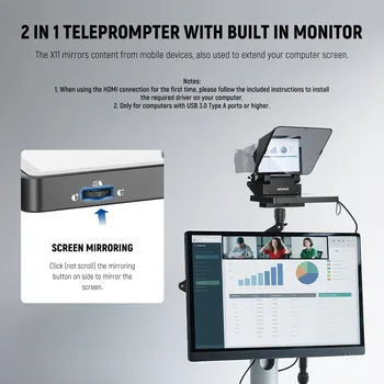 Neewer X11 Aluminium 2-in-1 Teleprompter with Monitor for Interview Use detail image