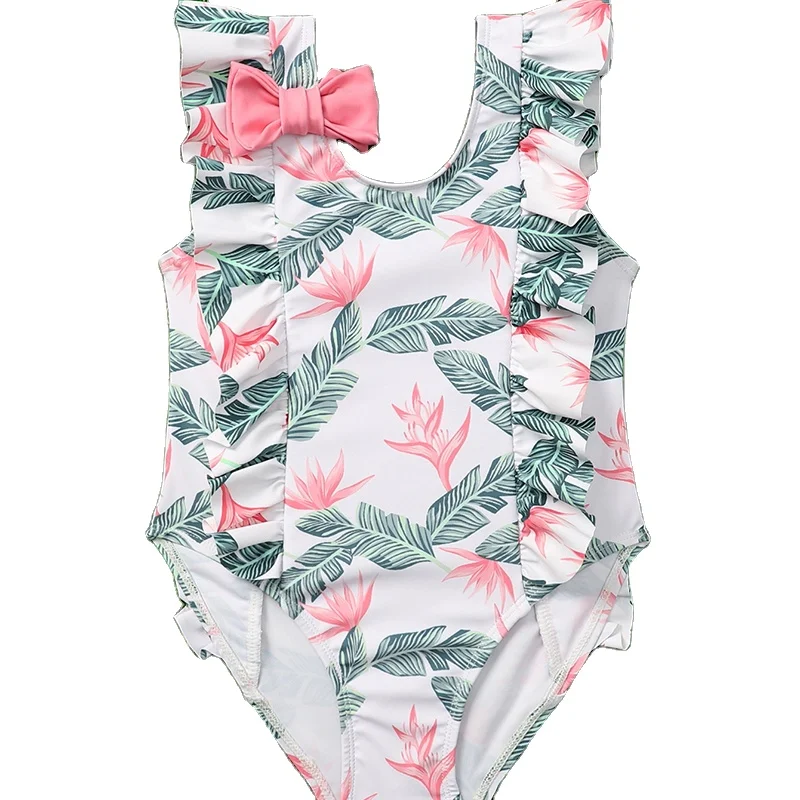 Child Modeling Swimwear Adorable Bow Korean Swim Wear Baby Girl Swimwear Shoulder Ruffles One Piece Swimsuit