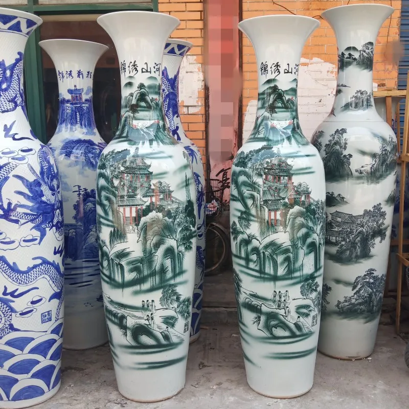 Jingdezhen Blue And White Ceramic Floor Vase Handmade Unique Tall Floor