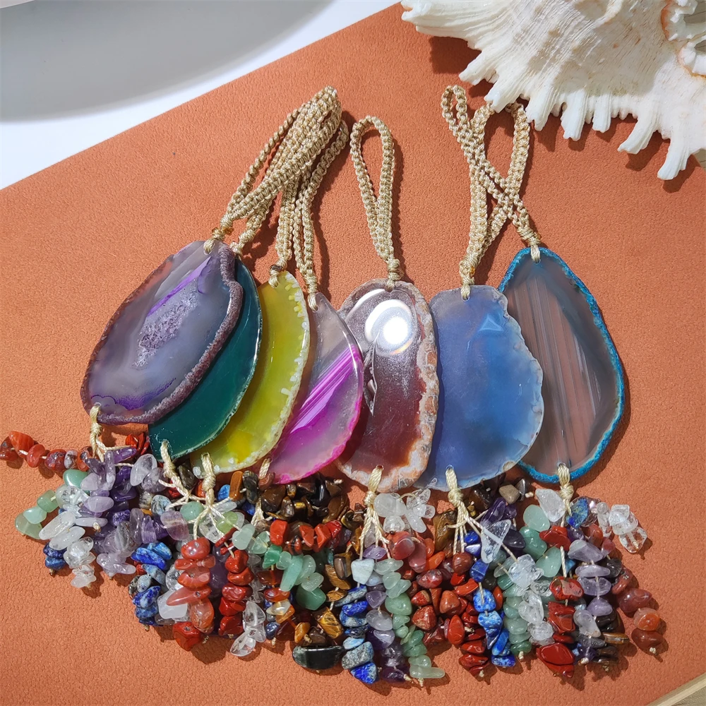 2025 Agate Slice Pendant Rope Braided Chakra Ornaments
