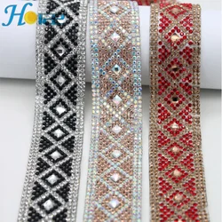 Popular high quality crystal rhinestone lace trim hotfix rhinestone chain for decoration