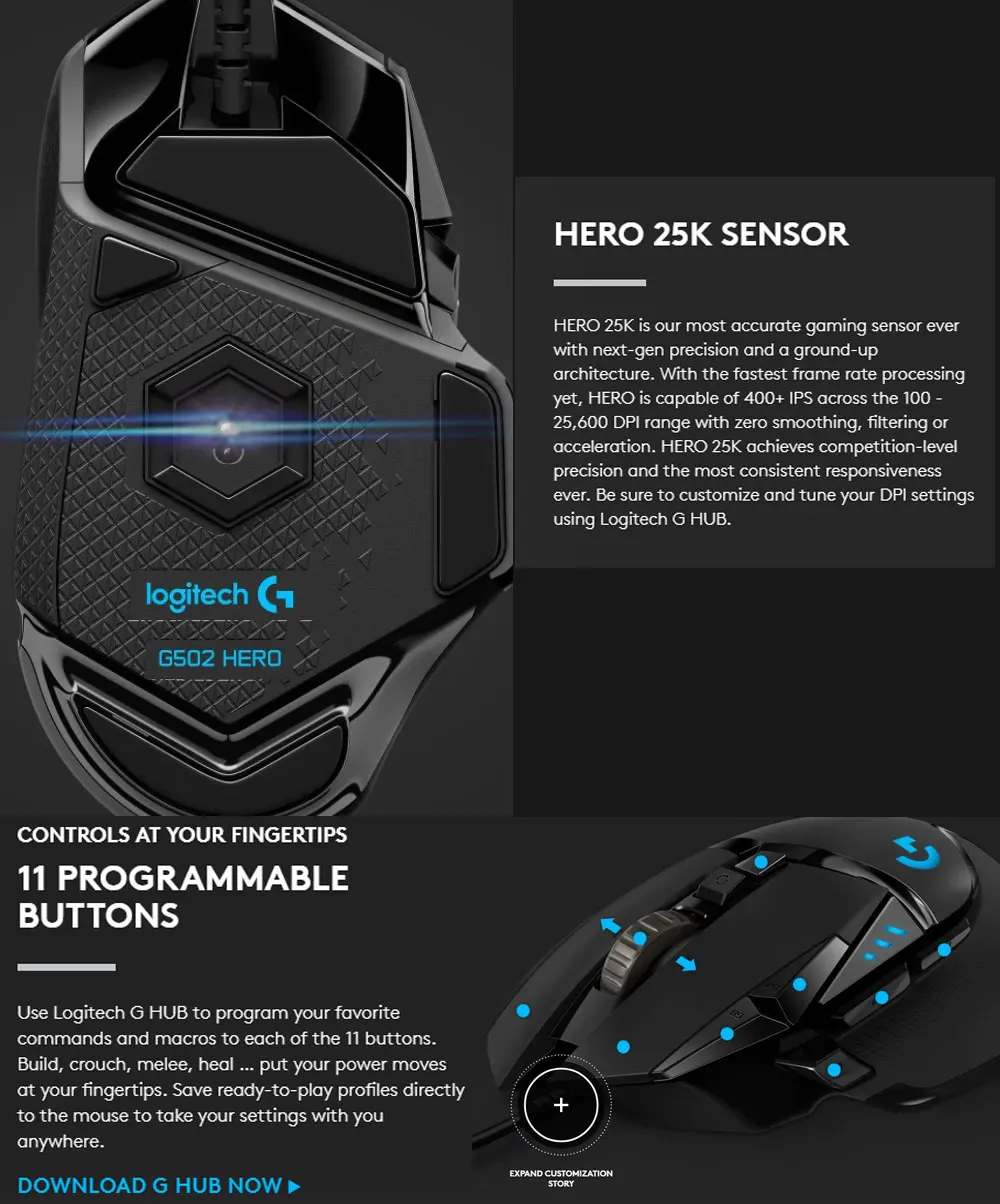 In Stock Original Logitech G502 Hero Wired Engine Rgb Gaming Mouse