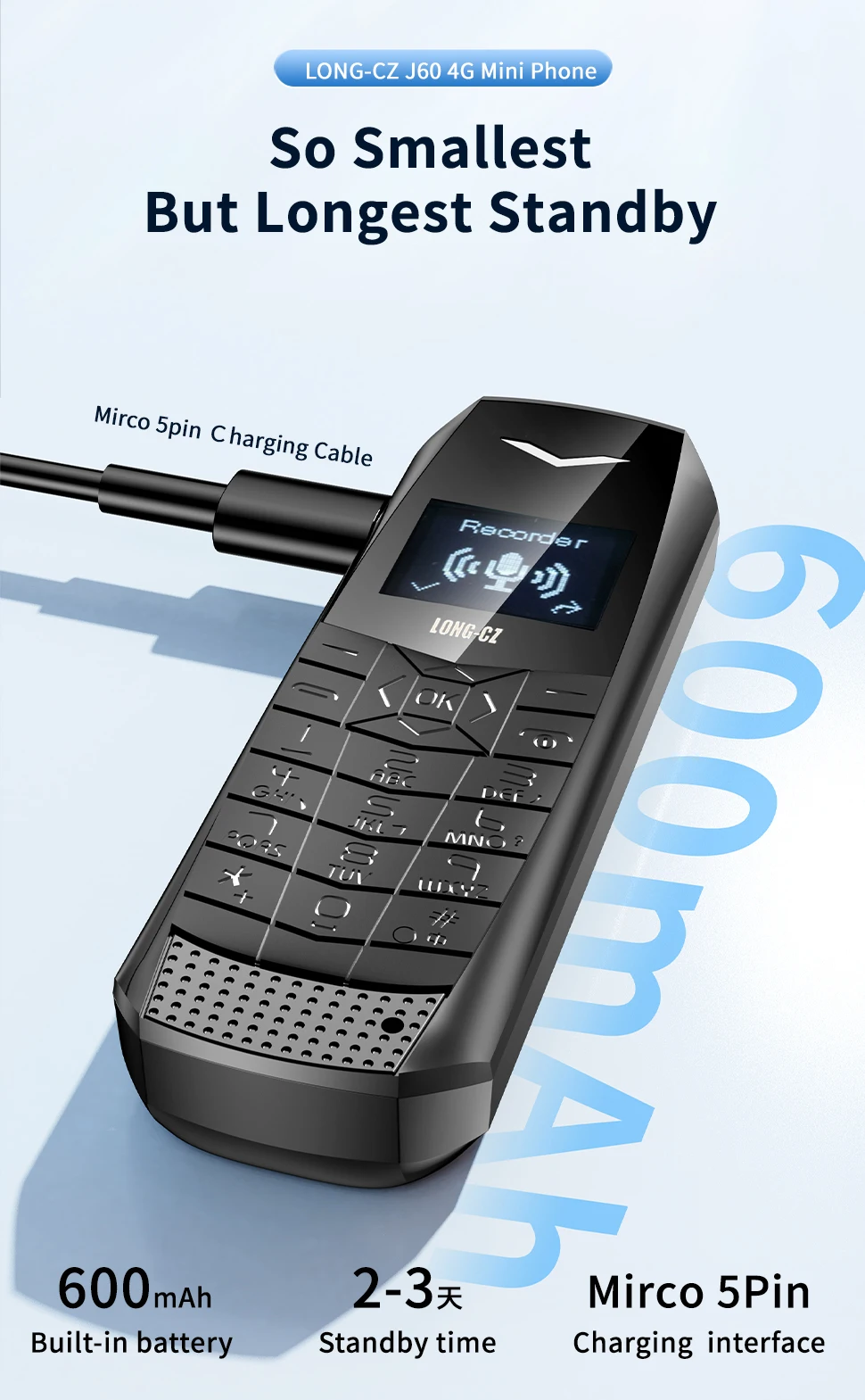 Newest LONG-CZ J60 Mini 4G Mobile Phone with 0.66