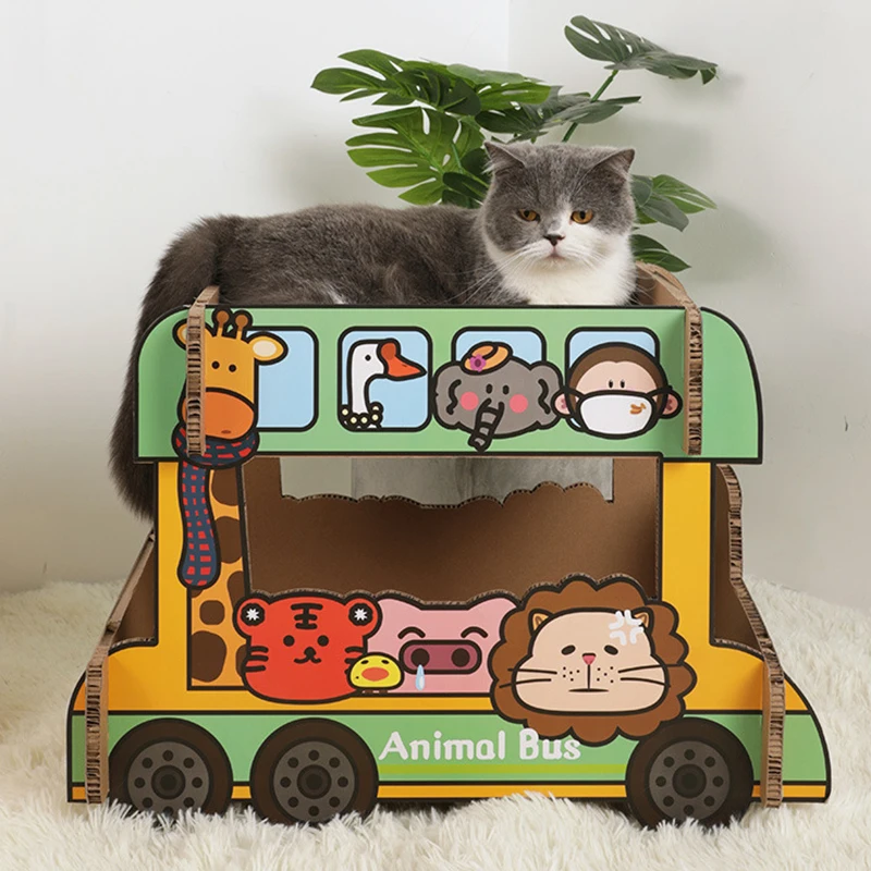 Double Decker Bus Cat Scratching Cardboard Bed House Cat Scratching Board Corrugated Paper Environmental protection